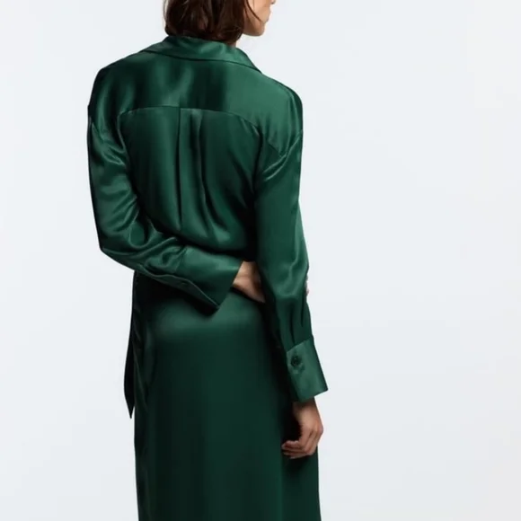 NWT Zara Long Green Shirt Dress, Size S - Picture 5 of 12
